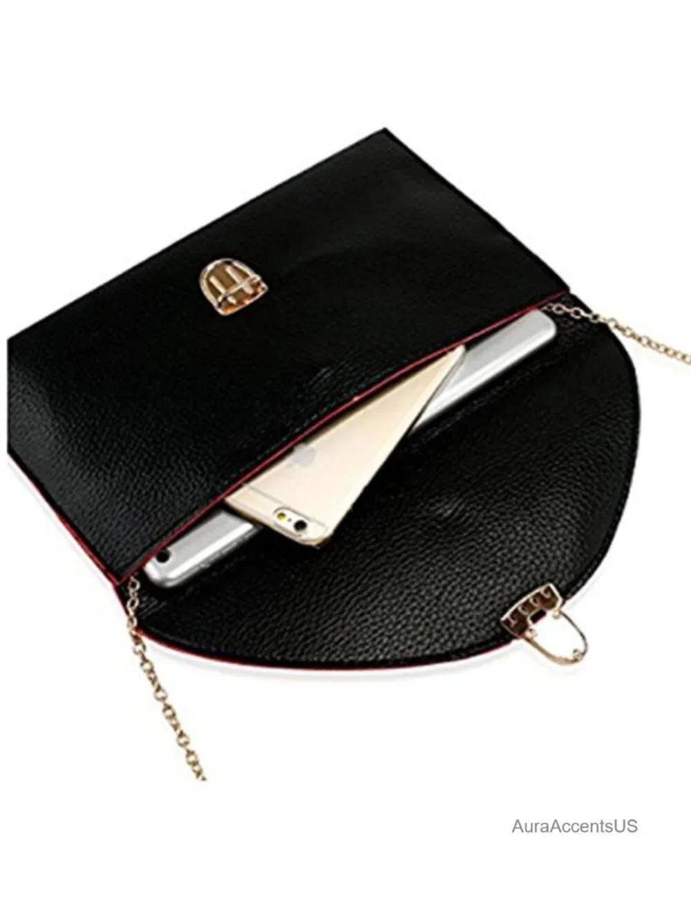 Faux Leather Envelope Clutch Crossbody Bag with Chain Strap
